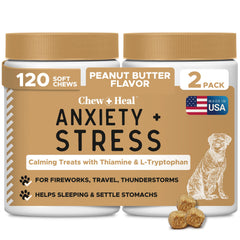 Chew + Heal Labs Calming Chews, paquete de 120 para perros, calma ante estrés.