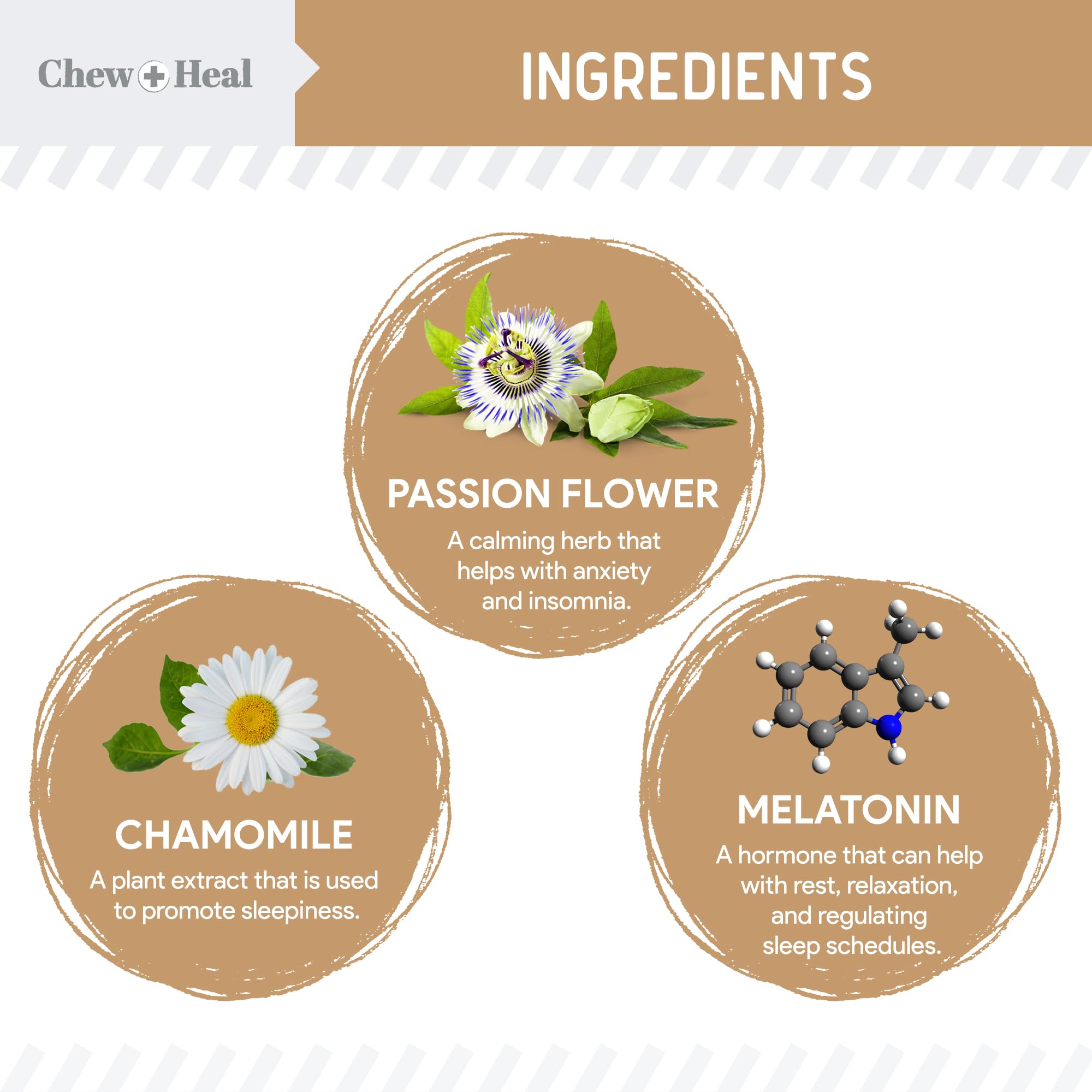 Chew + Heal Labs Calming Chews, ideal para viajes y situaciones estresantes.