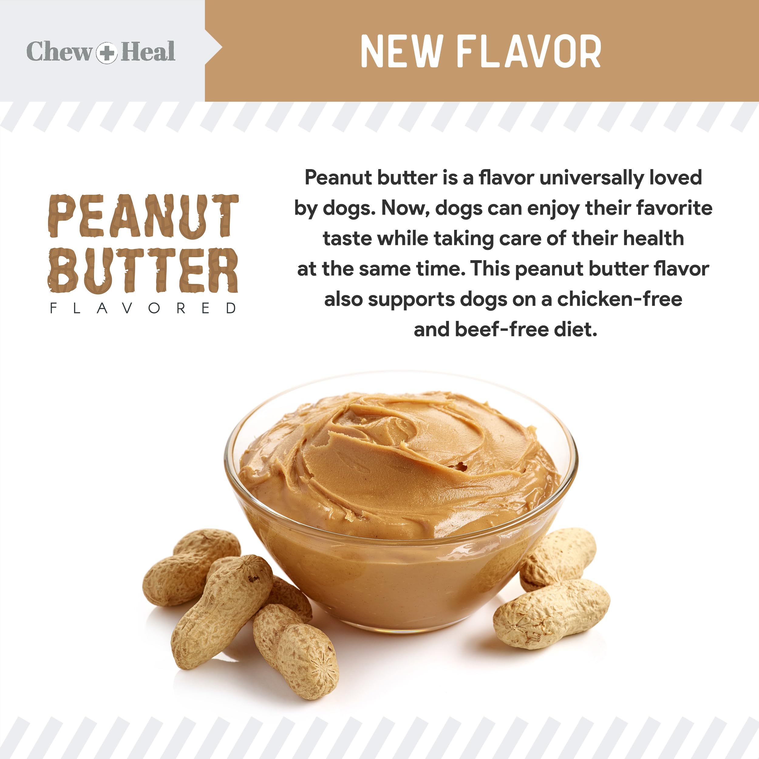 Chew + Heal Labs Calming Chews, ingredientes clave para relajación canina.