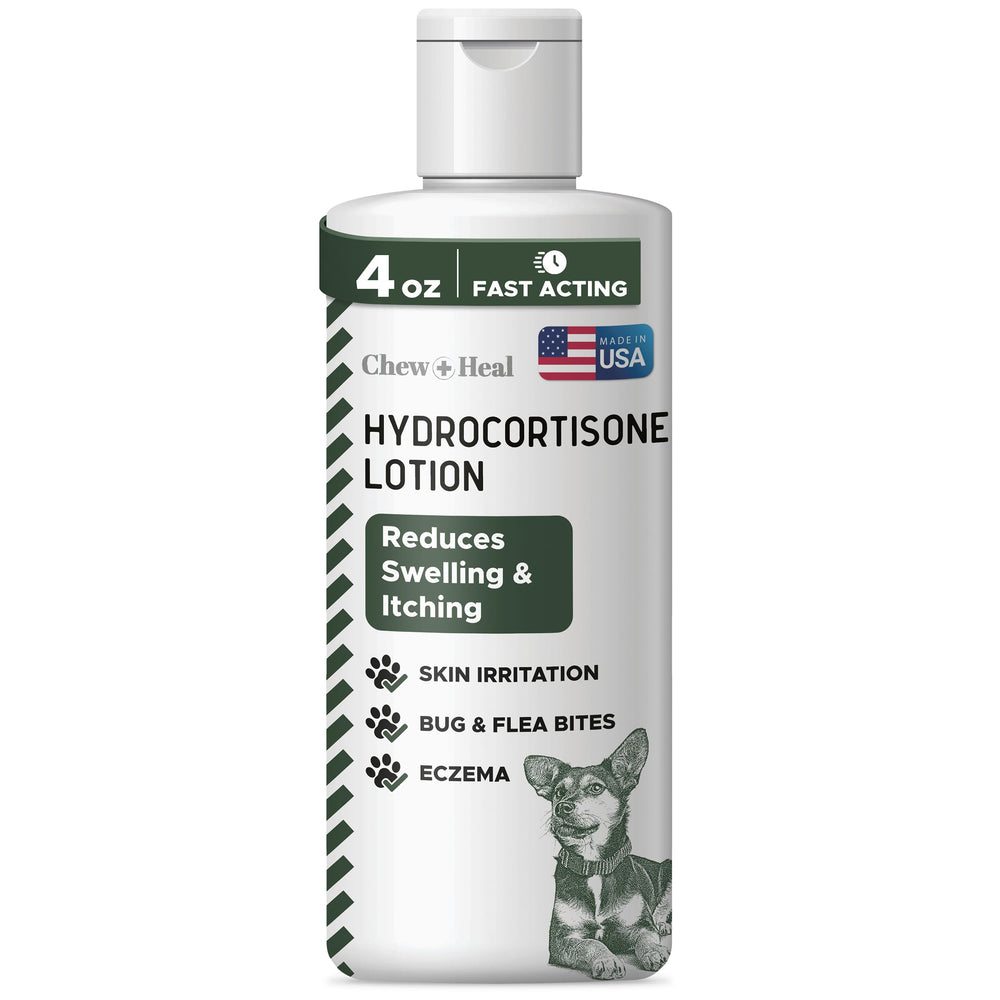 Chew + Heal Labs hidrocortisona, frasco visible para uso suave y control del picor