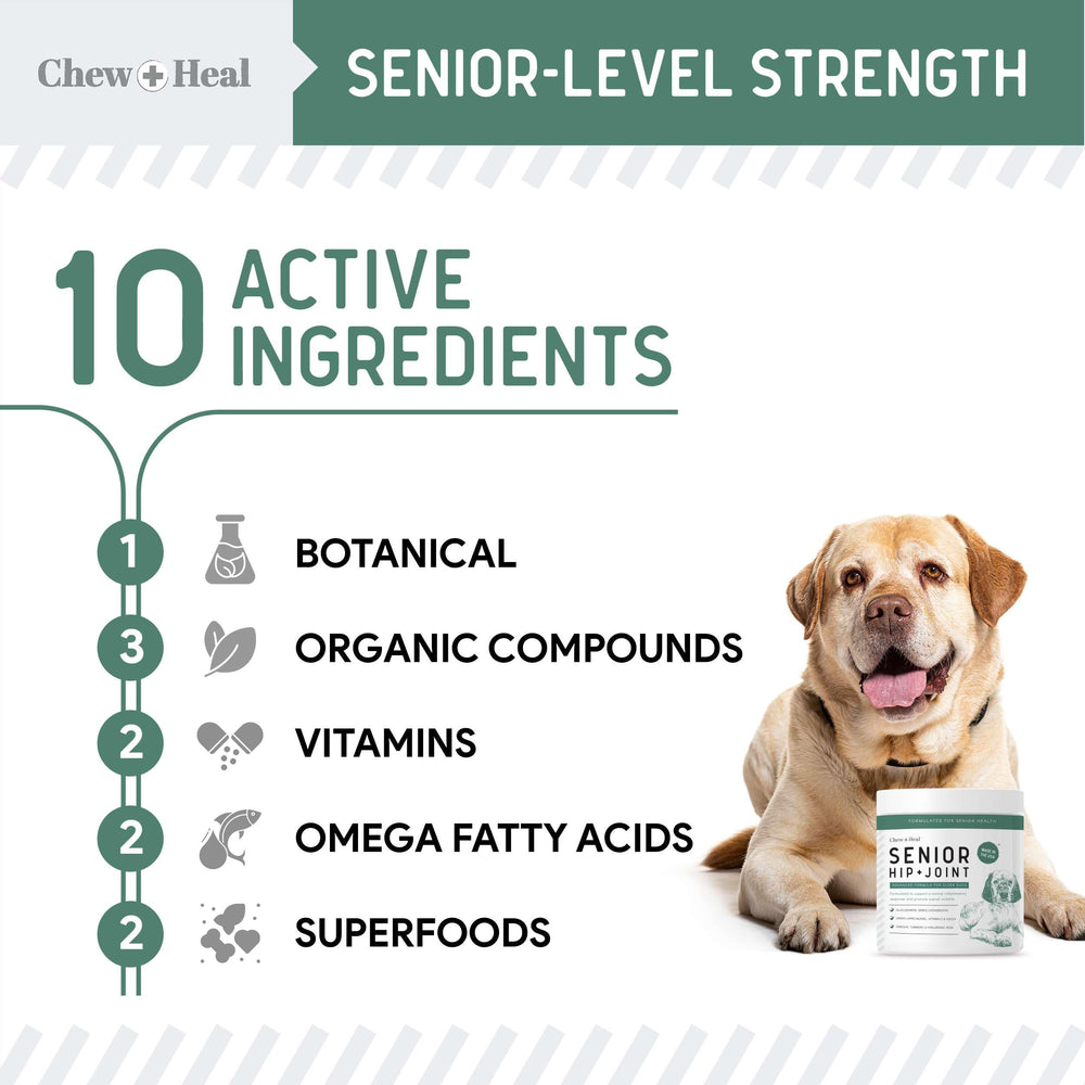 Ingredientes MSM y condroitina en Chew + Heal Labs para articulaciones.