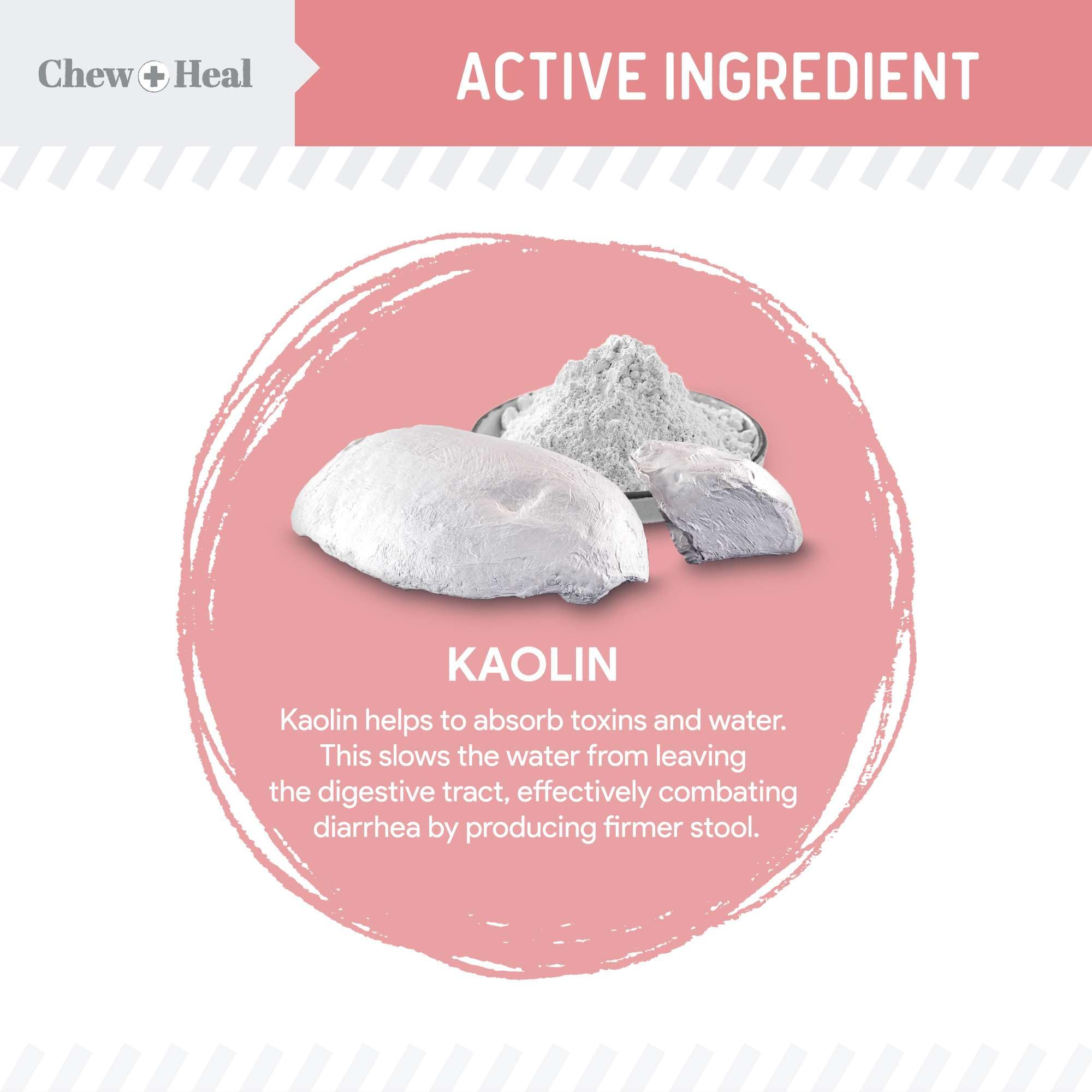 Chew + Heal Labs Kaolín para absorción del líquido y toxinas potenciales.
