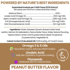 Premios suaves Omega para perros, sabor mantequilla de cacahuete Chew + Heal Labs.
