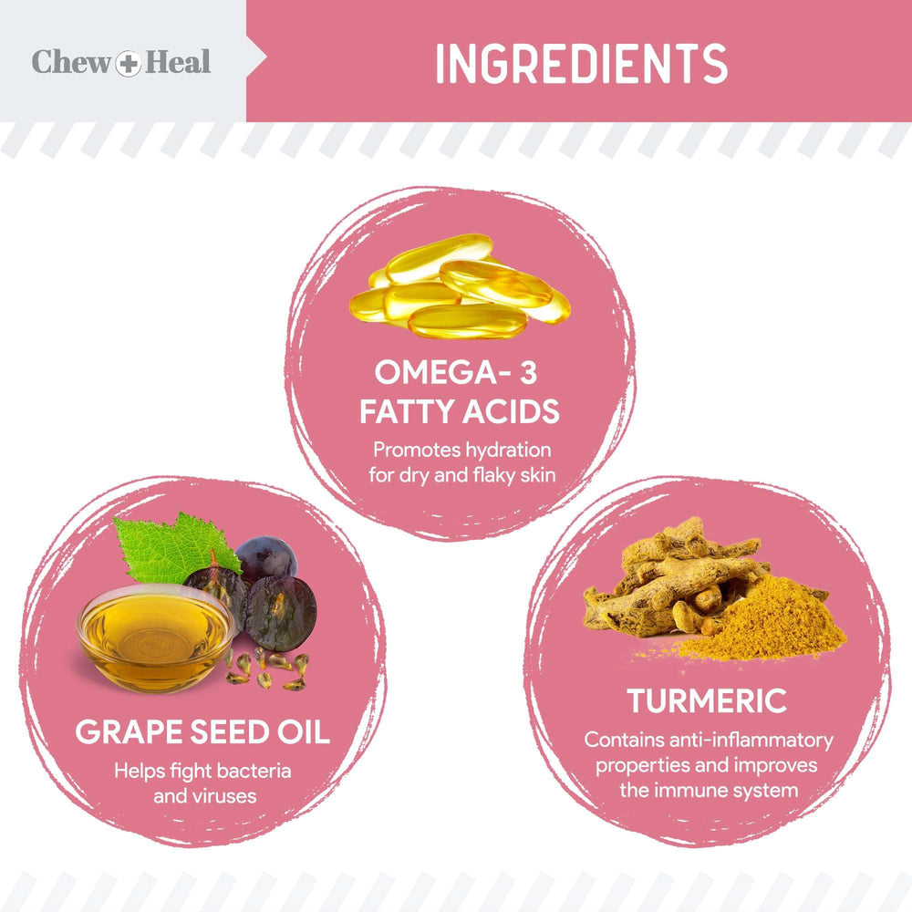 Piel y pelaje saludables gracias al omega-3 de pescado de Chew + Heal Labs.