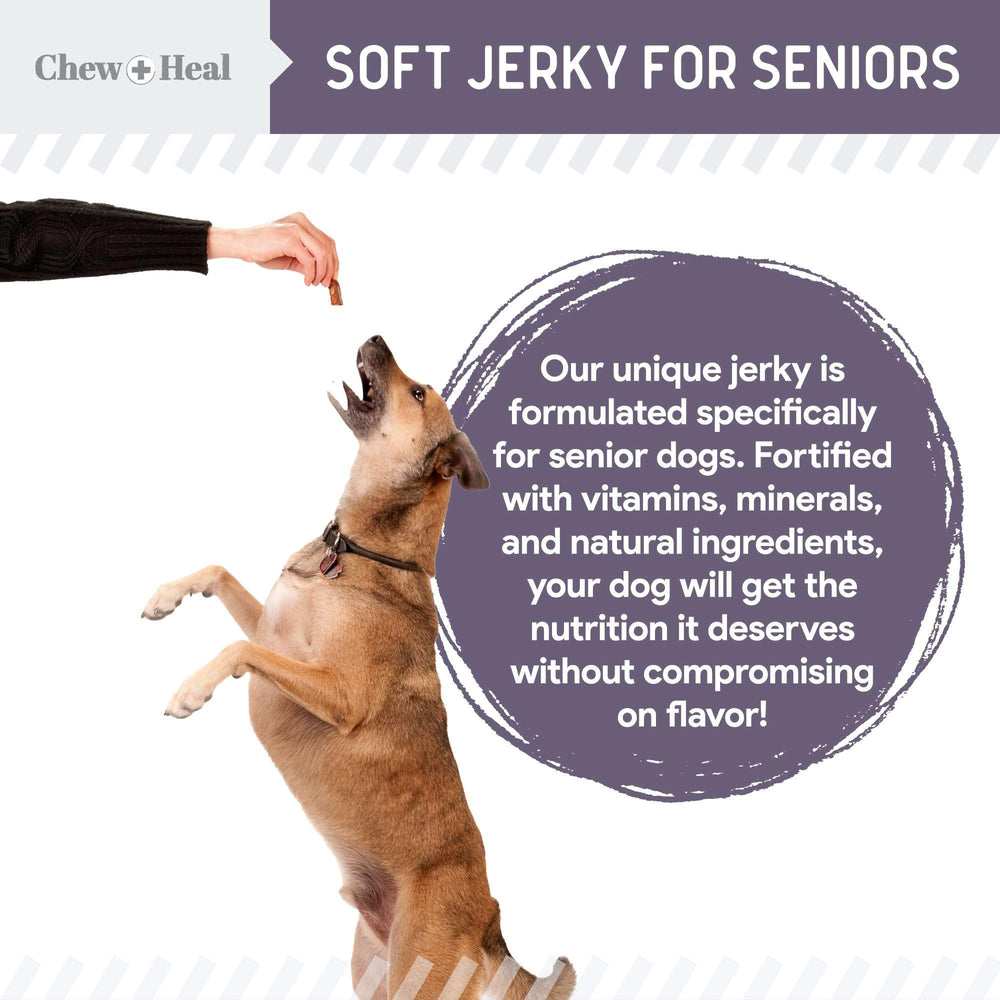 Chew + Heal Labs snack para entrenamiento suave para perros mayores.