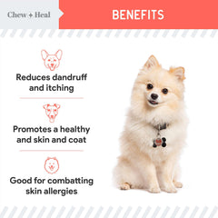 Chew + Heal Labs - aceite de salmón Alaska se vierte para uso diario.