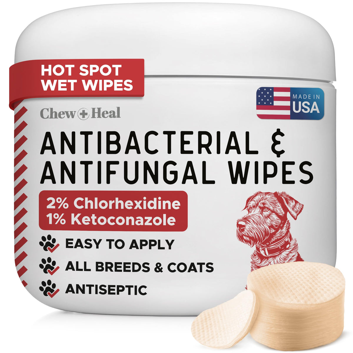 Chew + Heal Labs: toallitas antibacteriales para patas, limpieza rápida.