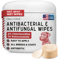 Chew + Heal Labs: toallitas antibacteriales para patas, limpieza rápida.