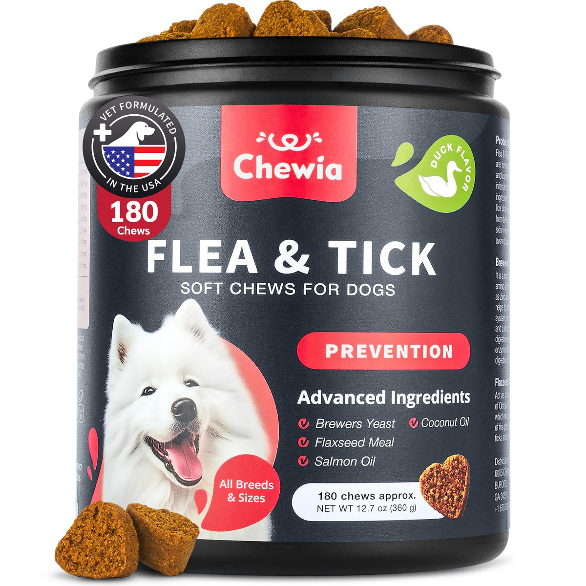 CHEWIA: empaque frontal del tratamiento para perros, facilita la identificación en tienda.