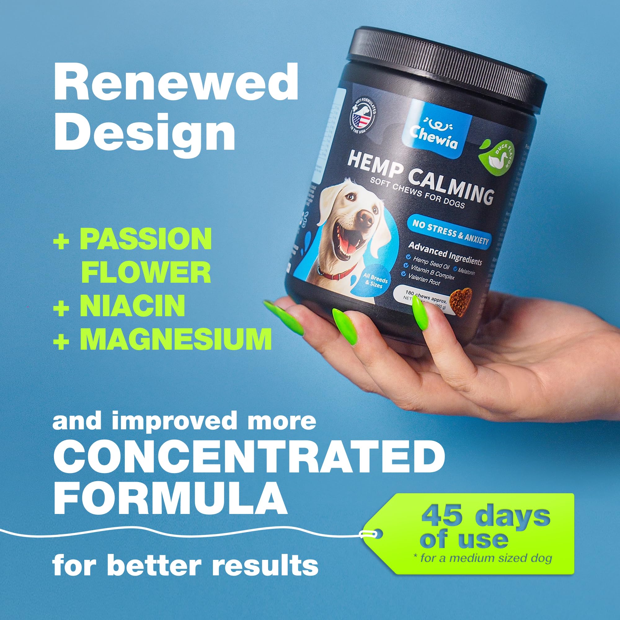 CHEWIA, golosinas calmantes para perros, textura suave, favorece la concentración.