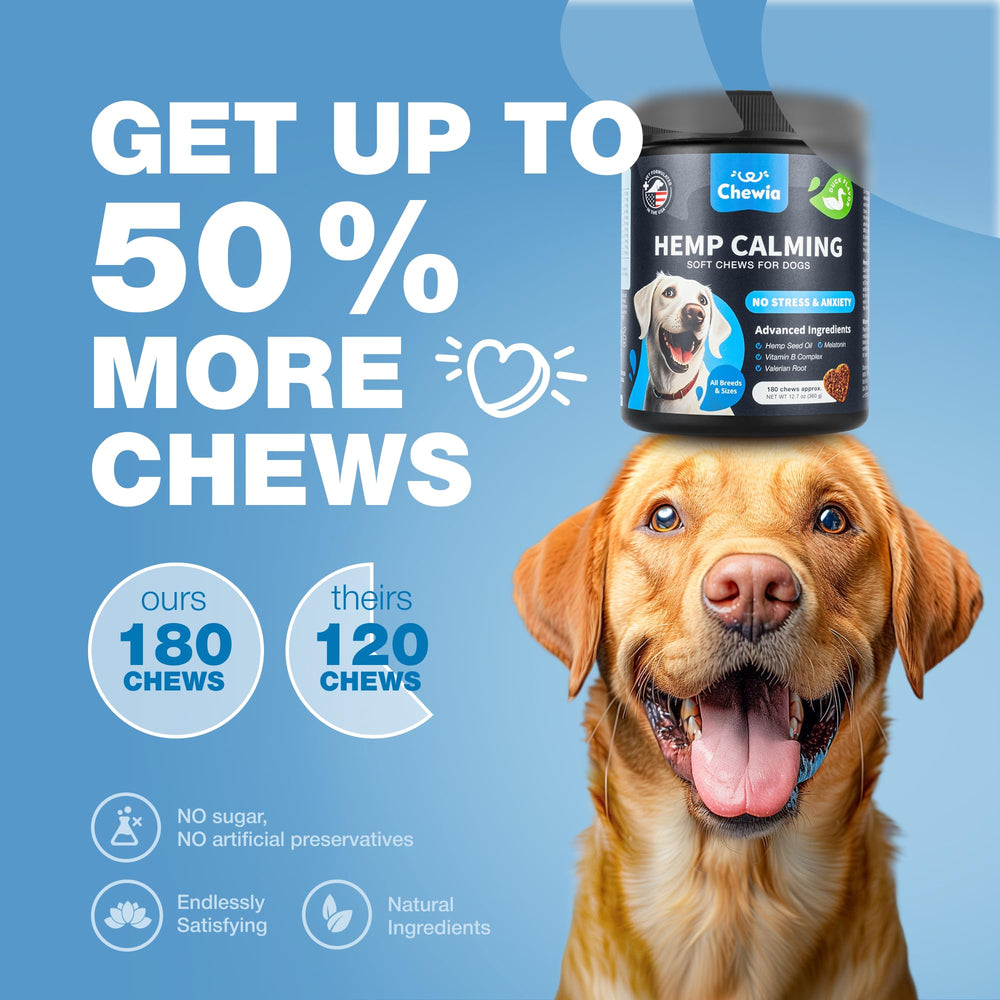 CHEWIA, golosinas calmantes para perros, durante tormentas, apoyan la serenidad.