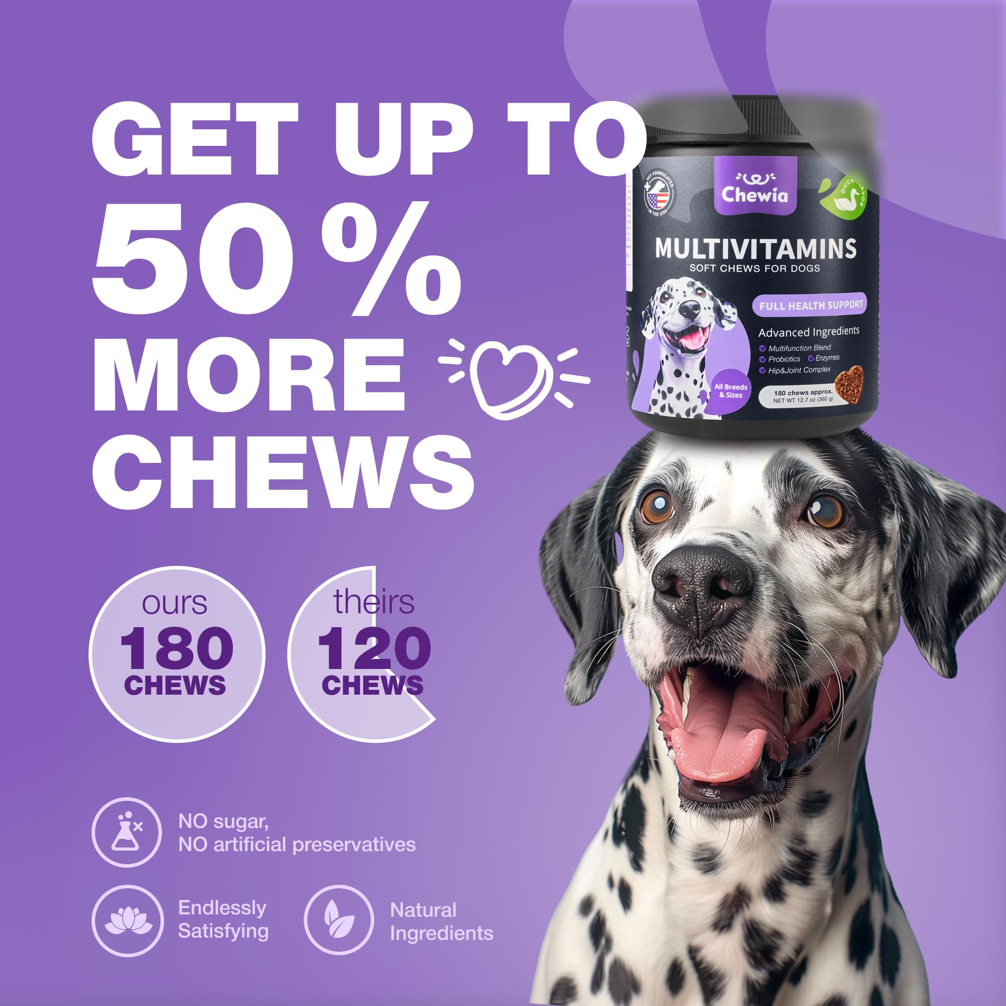CHEWIA vitaminas para perros 15 en 1, apoyo digestivo para una barriga equilibrada