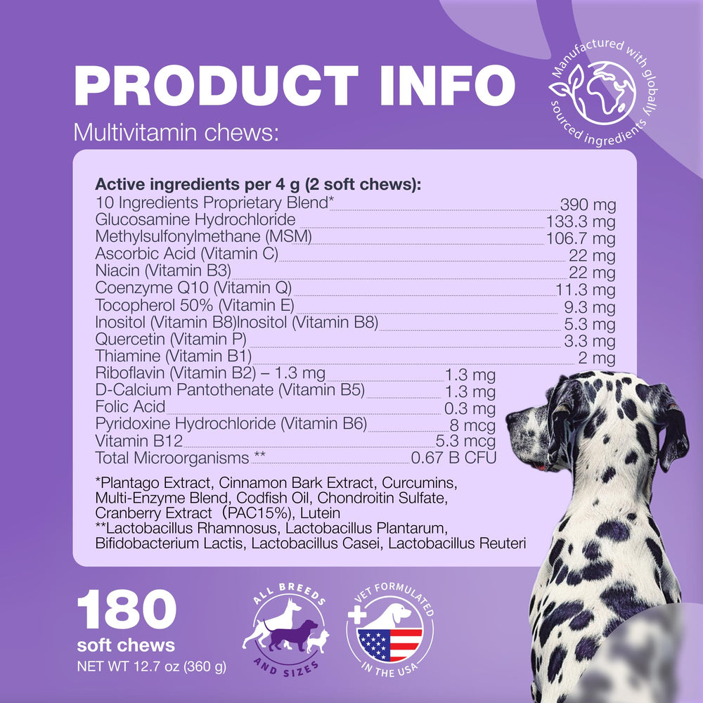CHEWIA vitaminas para perros 15 en 1, enzimas para mejor absorción de nutrientes