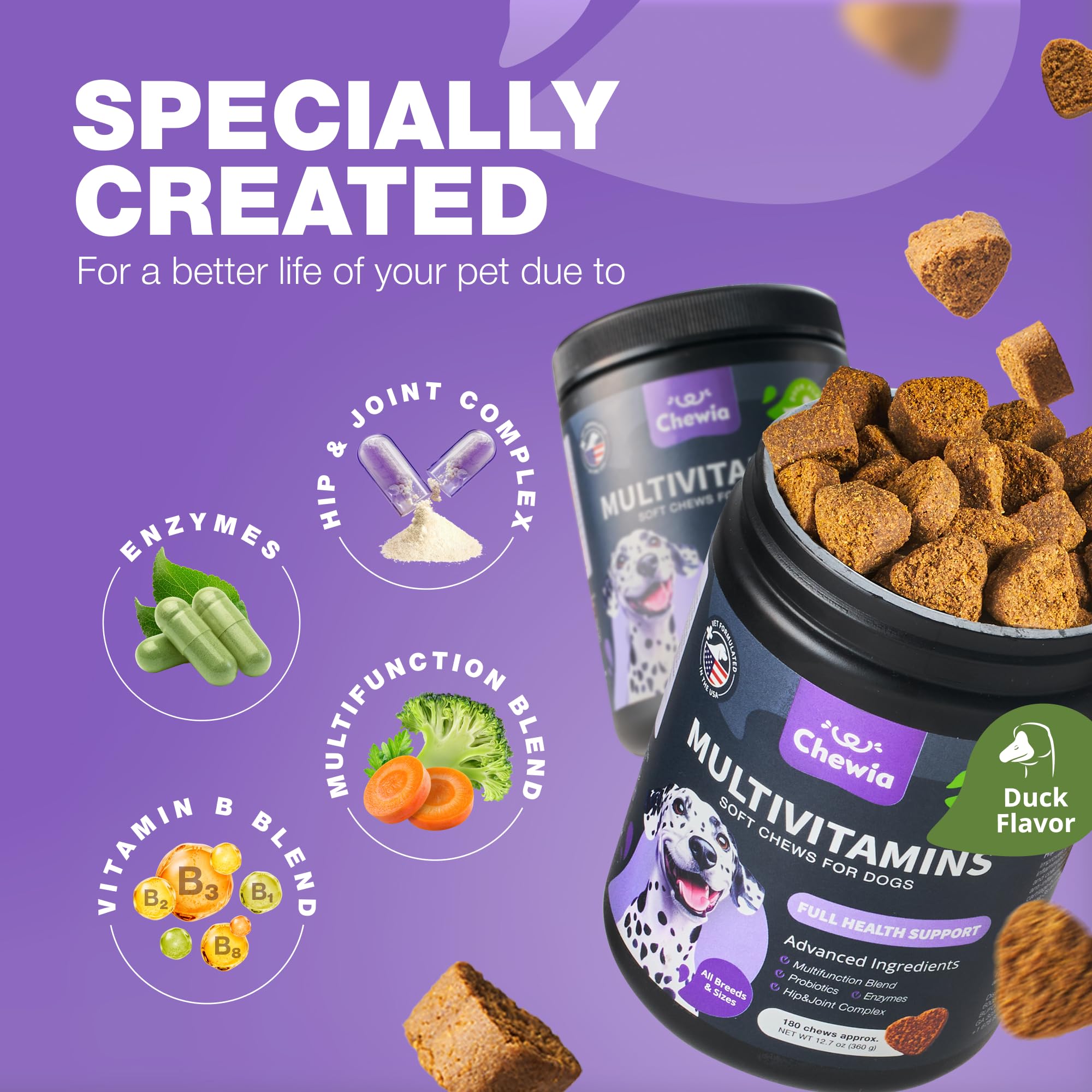 CHEWIA vitaminas para perros 15 en 1, cuidado de la piel y pelaje saludable