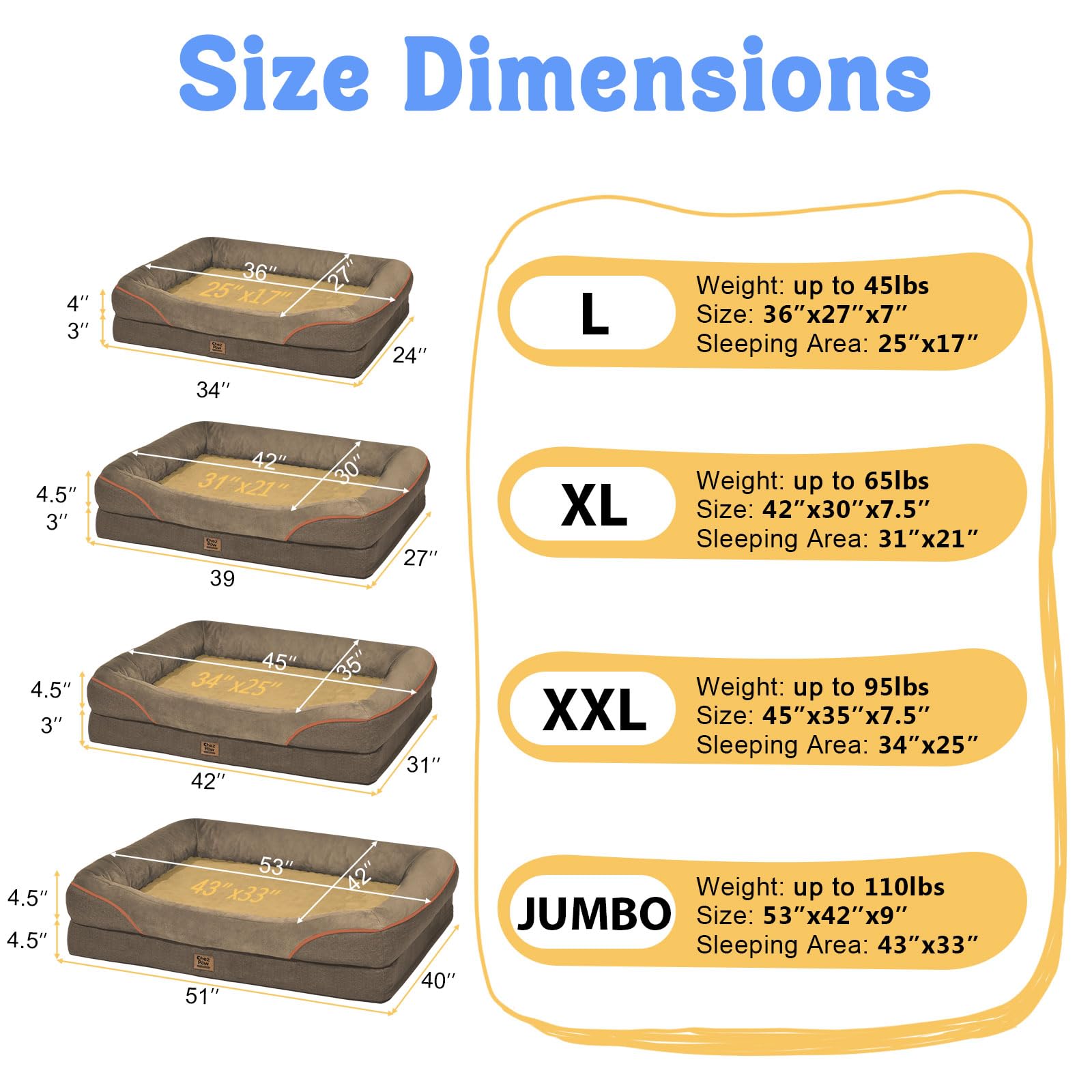 Cama grande lavable Chez Paw para perros grandes y confort sostenido.