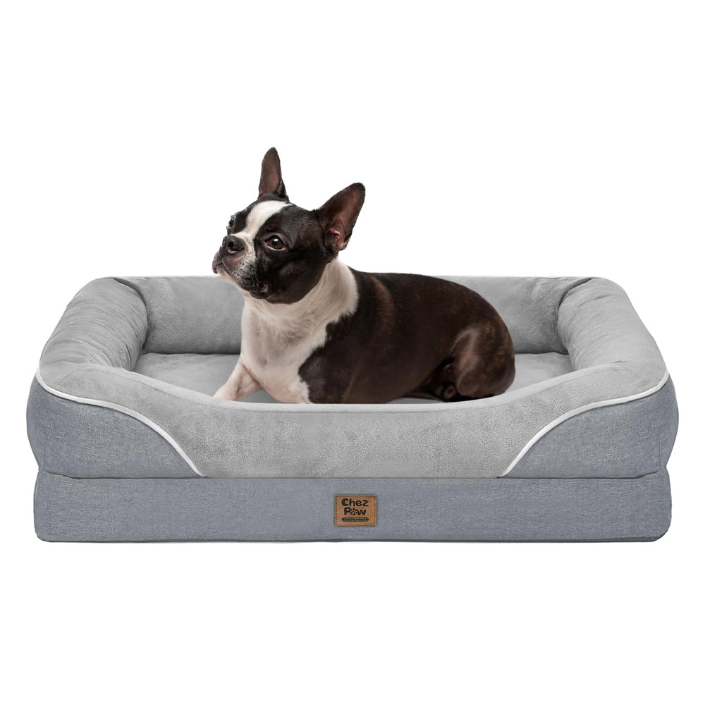 Cama ortopédica lavable de Chez Paw con funda removible para limpieza rápida.