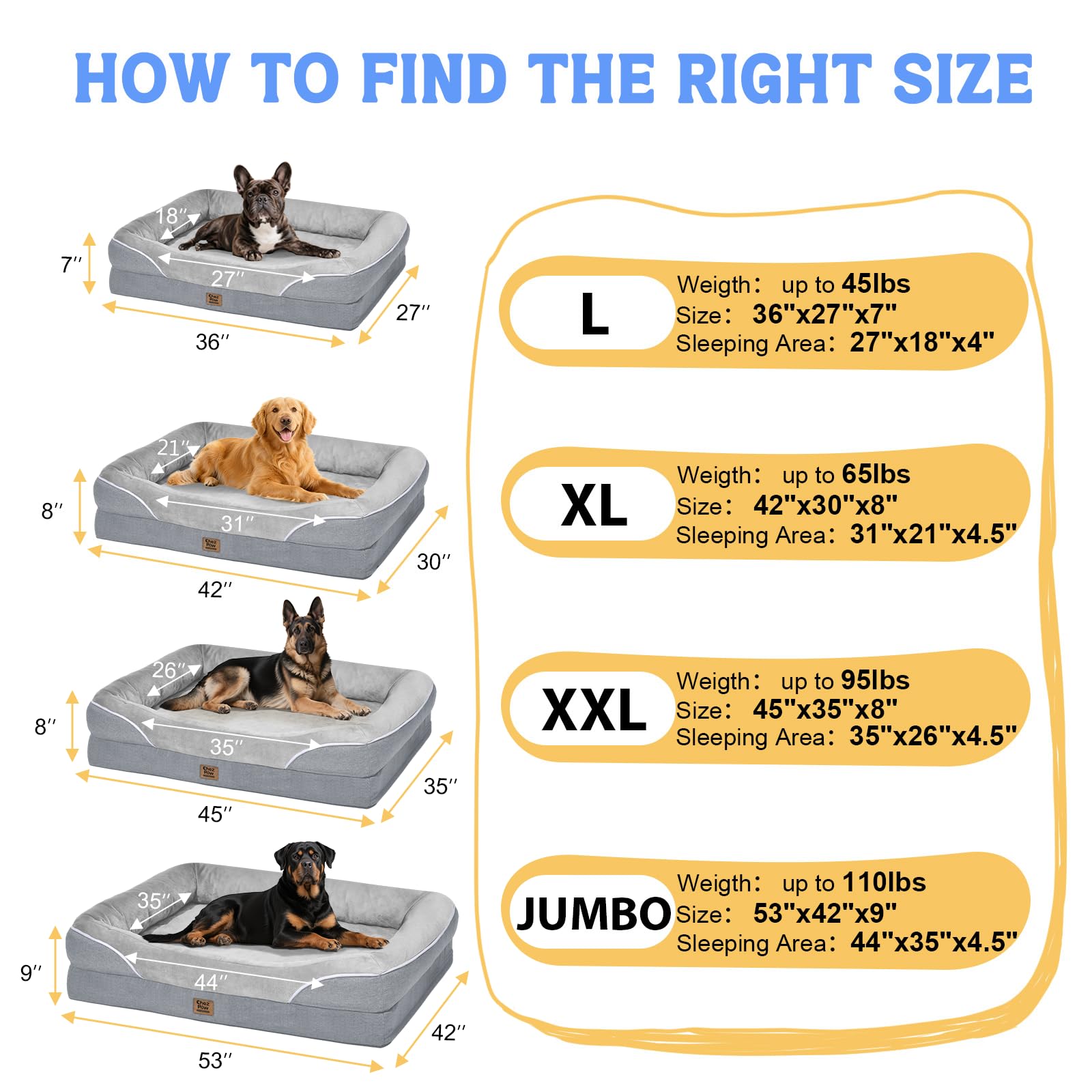 Cama ortopédica XL de Chez Paw con borde acolchado
