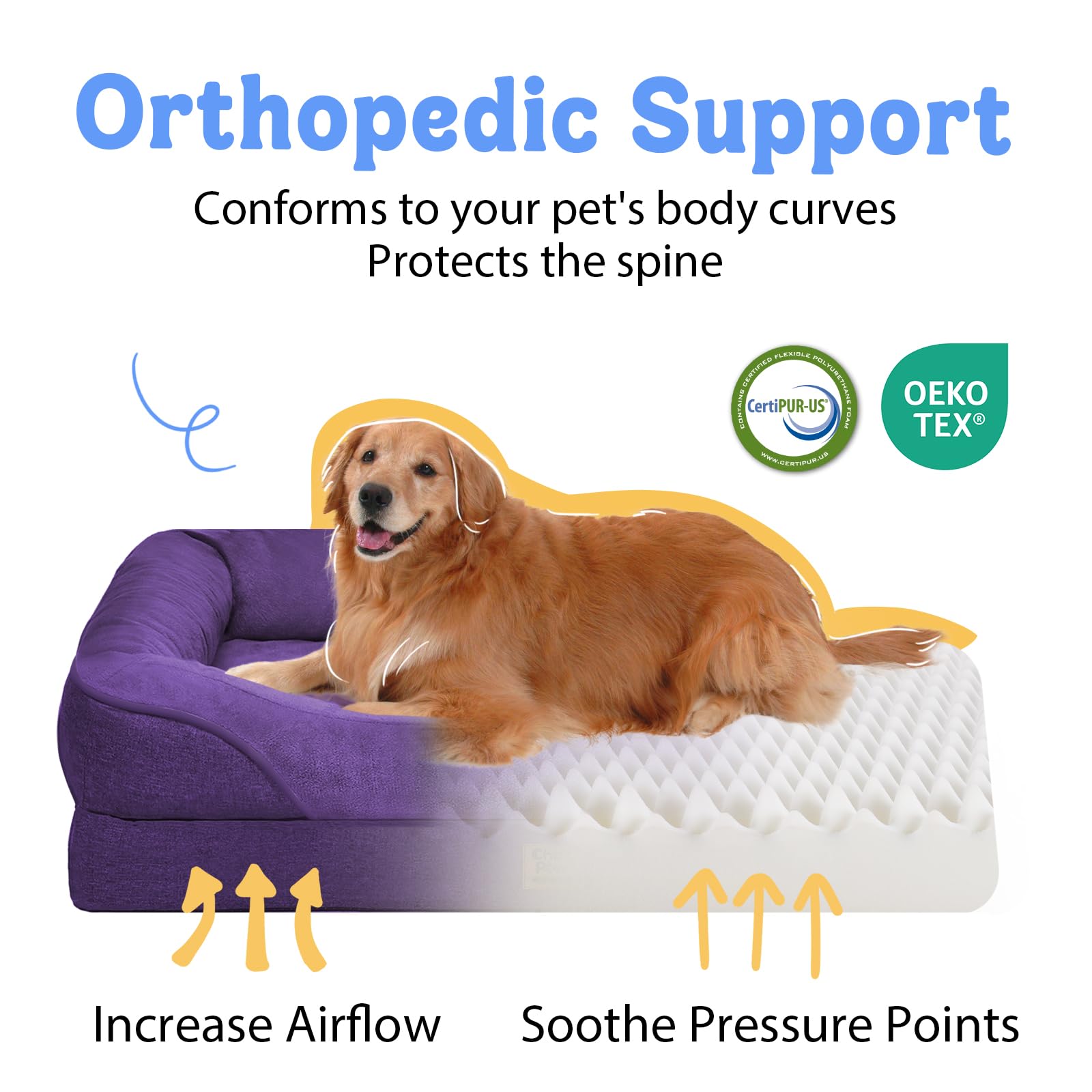Chez Paw XL con espuma memory brinda soporte cómodo para perros grandes.
