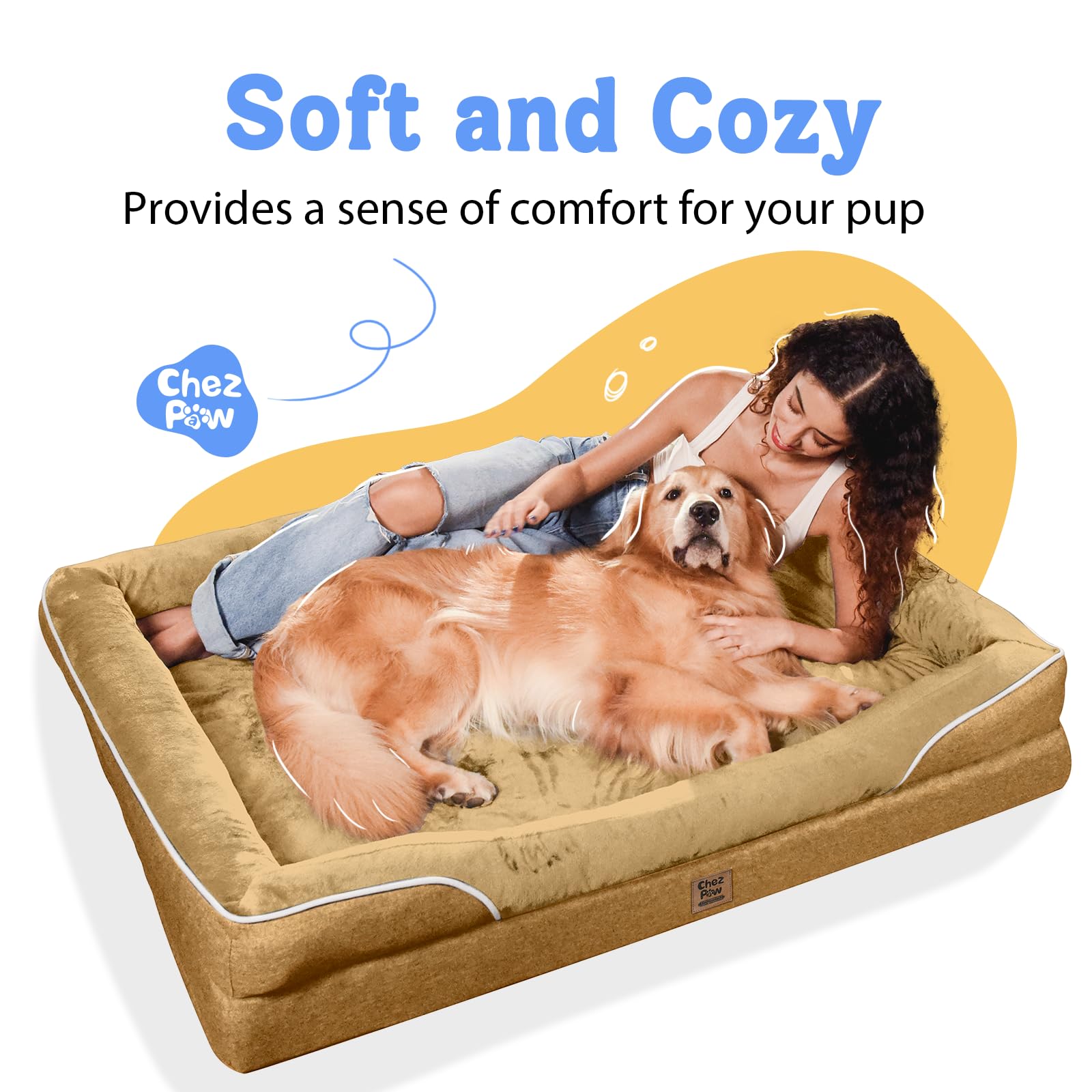 Cama XL para perros grandes con borde envolvente de apoyo