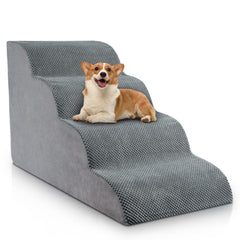 Chic Threads escaleras para perro hacia cama alta con cuatro pasos, subida suave.