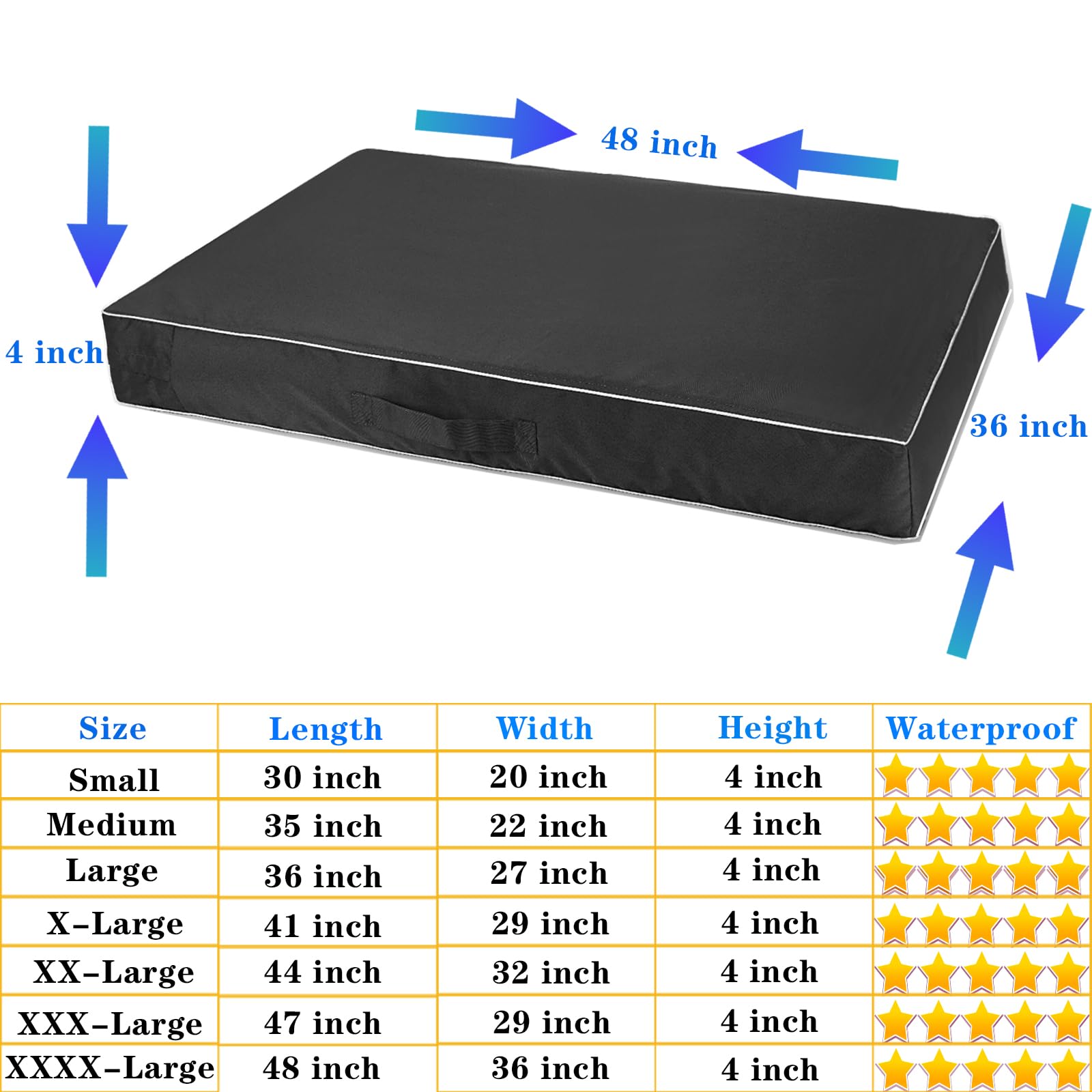 Funda de repuesto 48x36x4 de Chinchilla negra para cama grande.