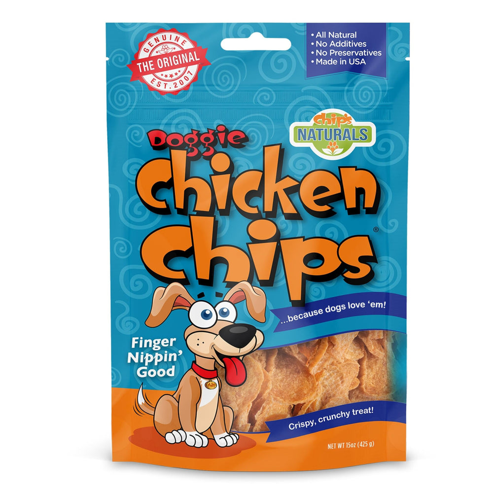 Chip's Naturals Doggie Chicken Chips en bolsa de 15 oz, premio crujiente para perros