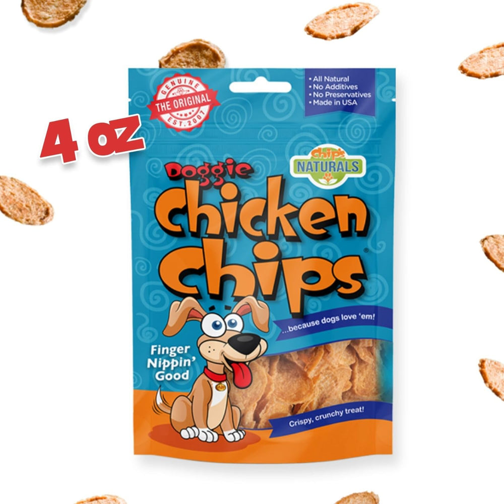 Chip's Naturals Doggie Chicken Chips, ingrediente único para una merienda simple.