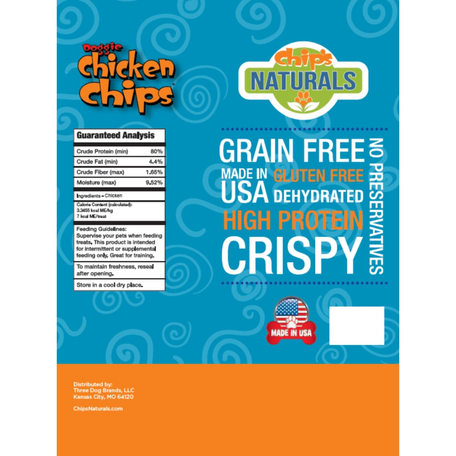 Chip's Naturals Doggie Chicken Chips, textura crujiente para premiar a tu perro.