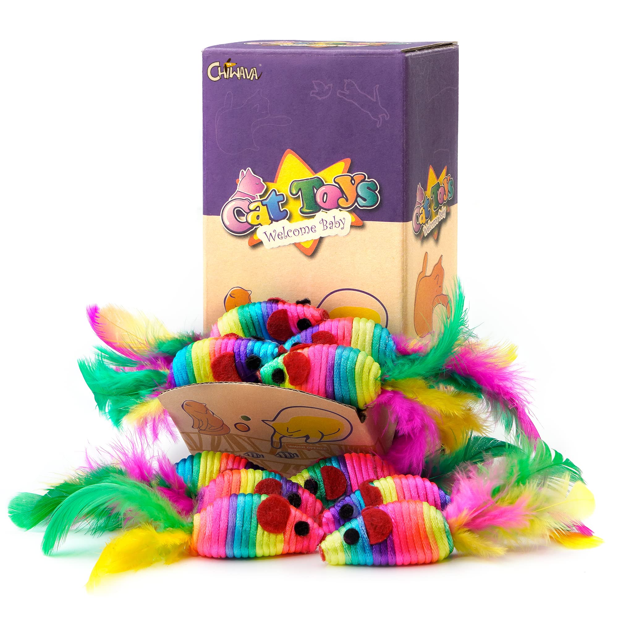 CHIWAVA juguete gato sonajero con plumas para estimulación sensorial.