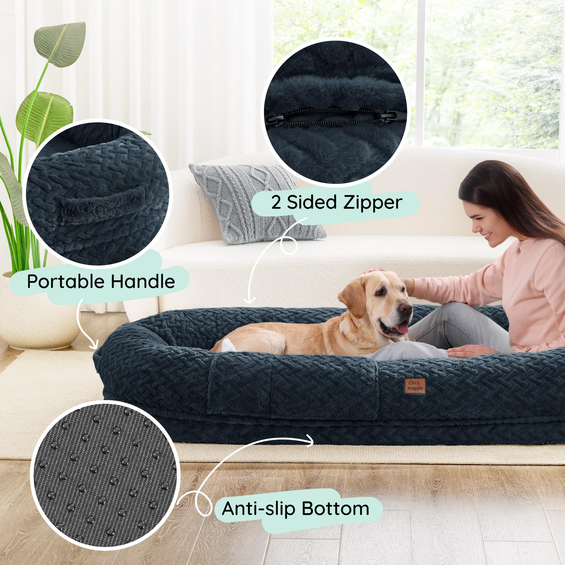 ChiXnuggle asa portátil, facilita mover y guardar la cama con facilidad.