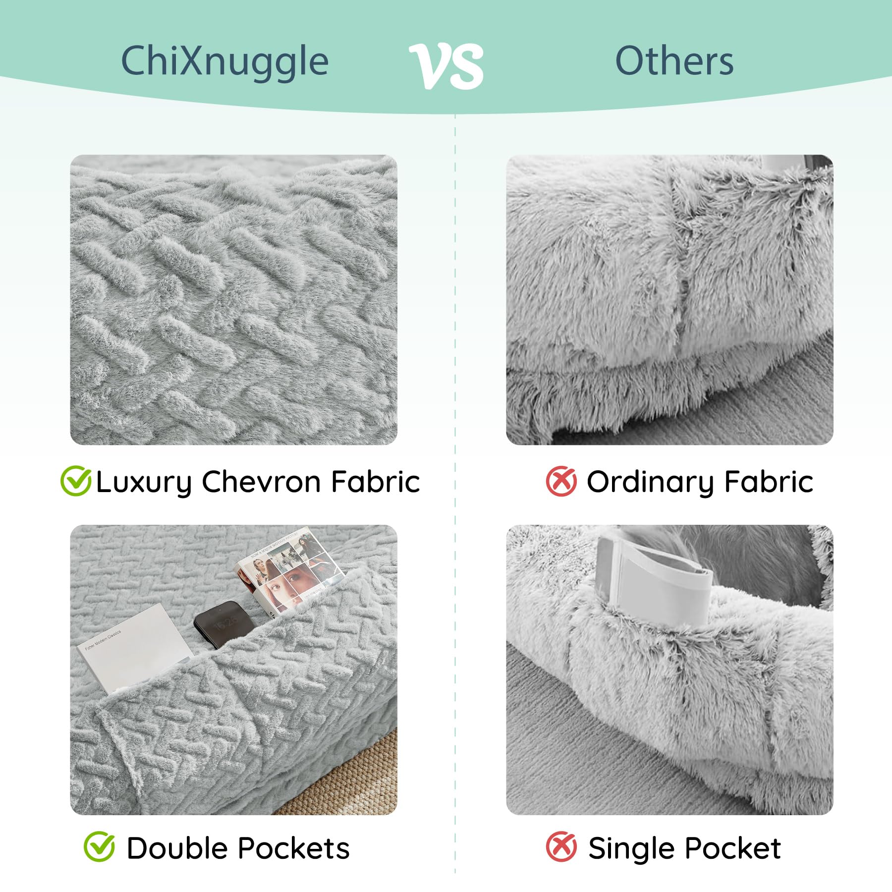 ChiXnuggle bolsillos laterales, almacenamiento práctico para accesorios