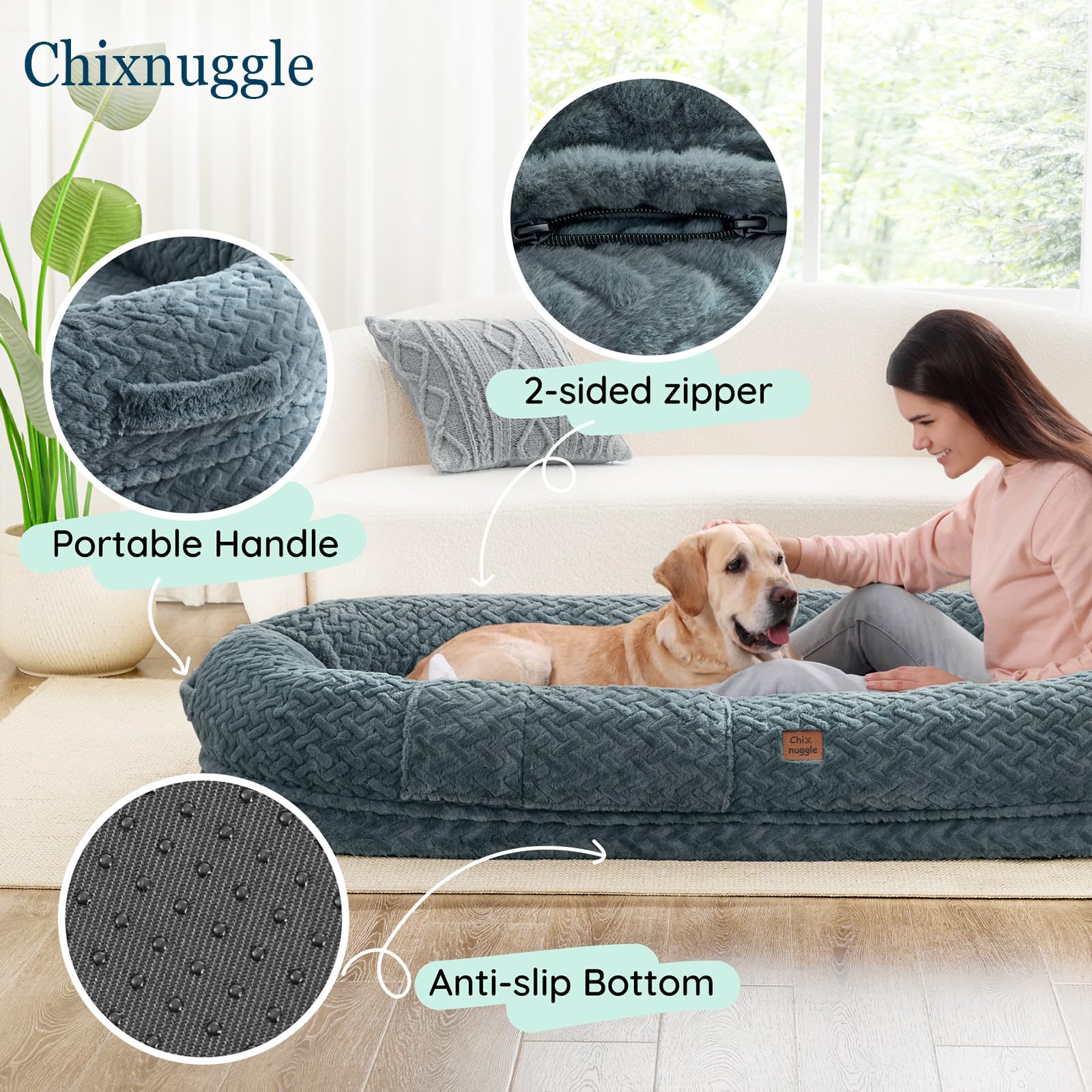 ChiXnuggle cama-azul-grisaceo aporta estilo y serenidad.