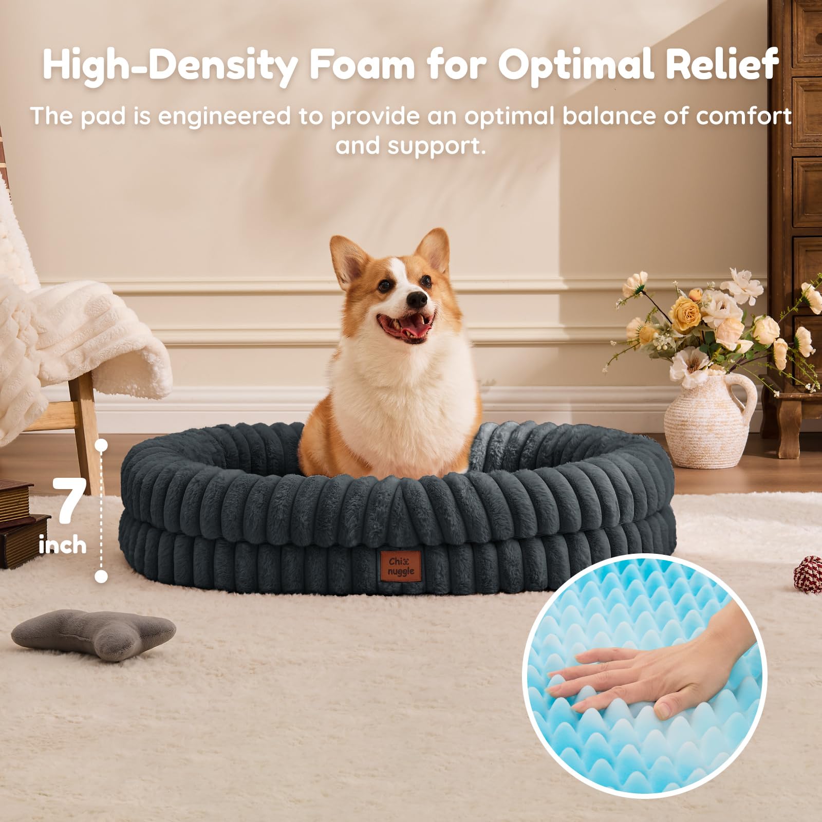 Base ortopédica de ChiXnuggle que ofrece soporte para espalda y articulaciones.