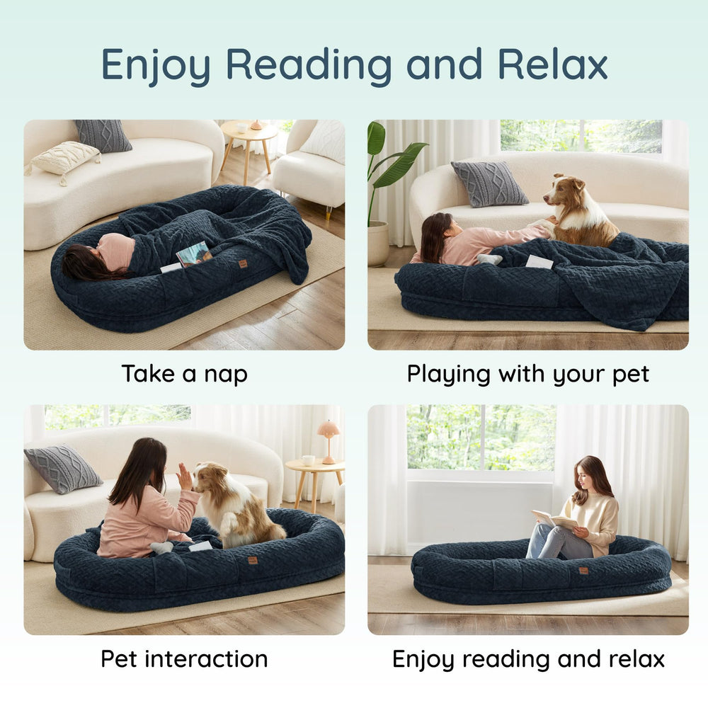 ChiXnuggle dimensiones 72x40x10 azul marino, cama gigante para hogar y sofá.