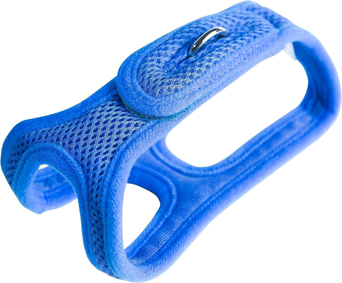 ChokeFree Velpro arnés de malla azul para paseos cómodos.
