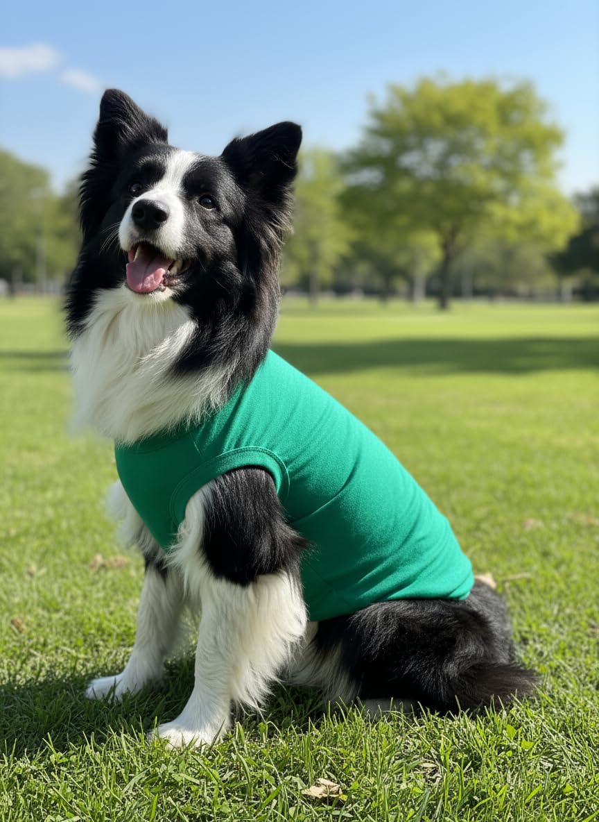 Detalle de costuras Chol&Vivi en camiseta para perro grande: durabilidad para uso diario.