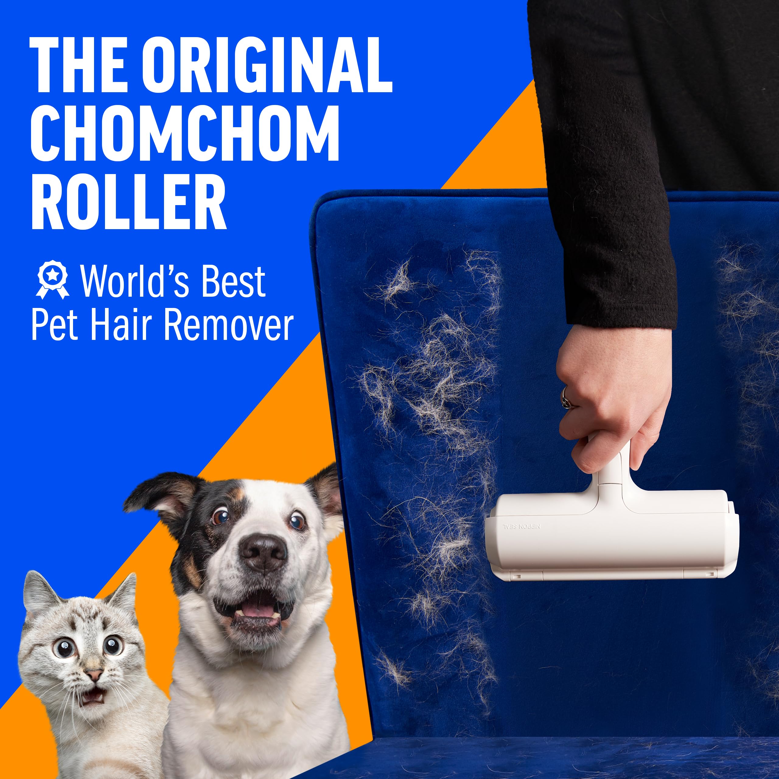 ChomChom Roller en sofá, limpieza profunda de pelaje.