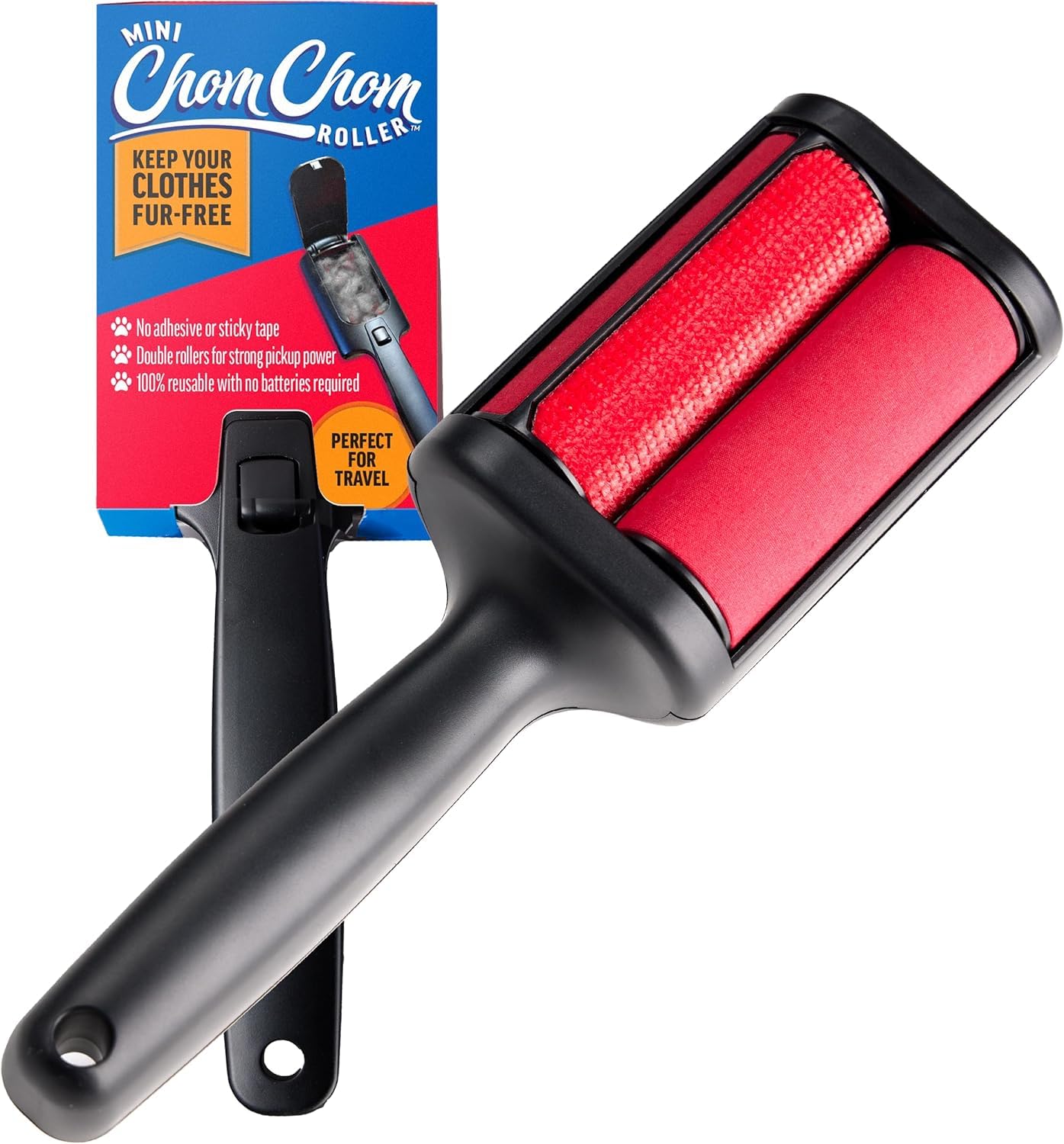 ChomChom Roller en ropa, elimina pelo de mascotas rápidamente.