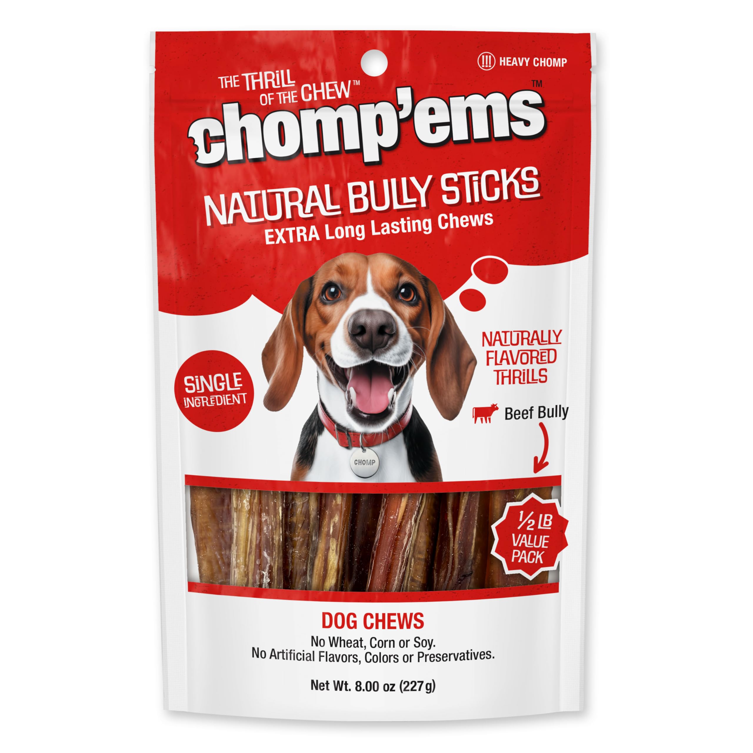 CHOMP'EMS palitos bully largos, masticación prolongada para perros activos