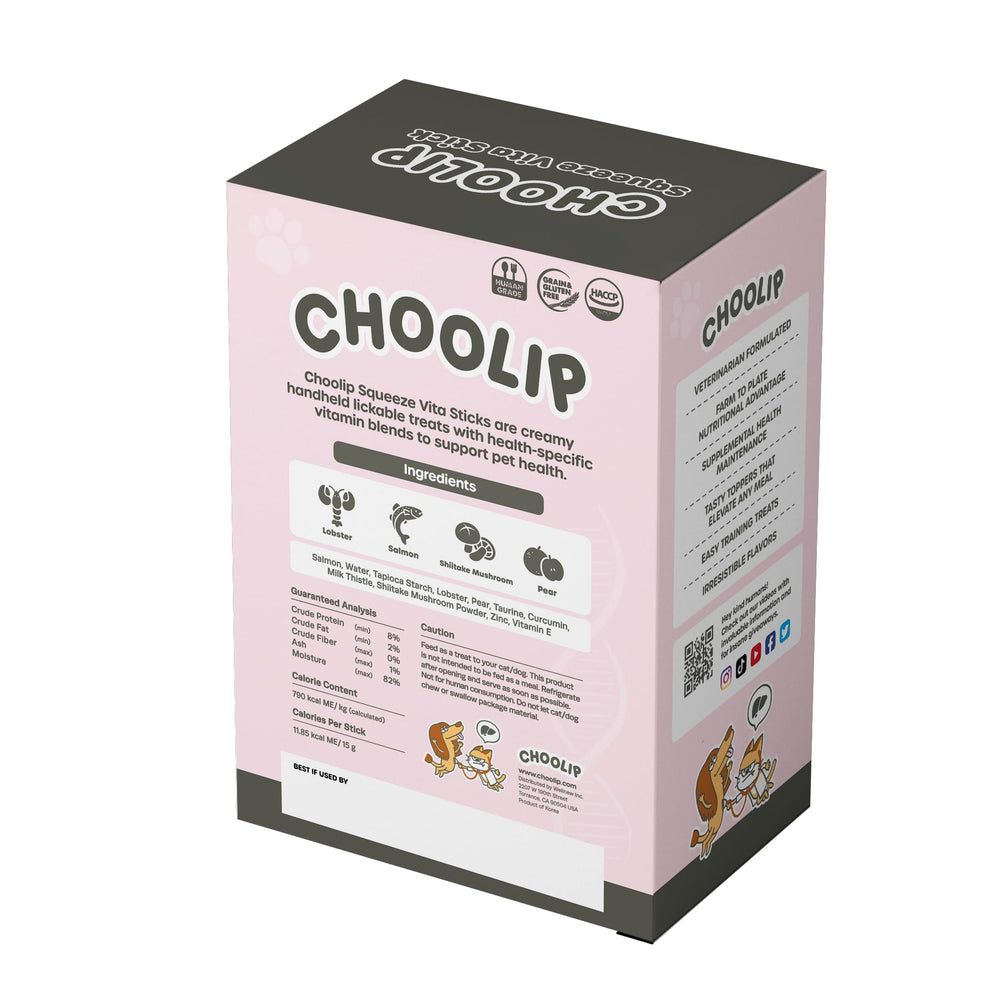 Choolip Squeeze Vita Stick: envase de fácil apertura para mascotas de todas las edades.