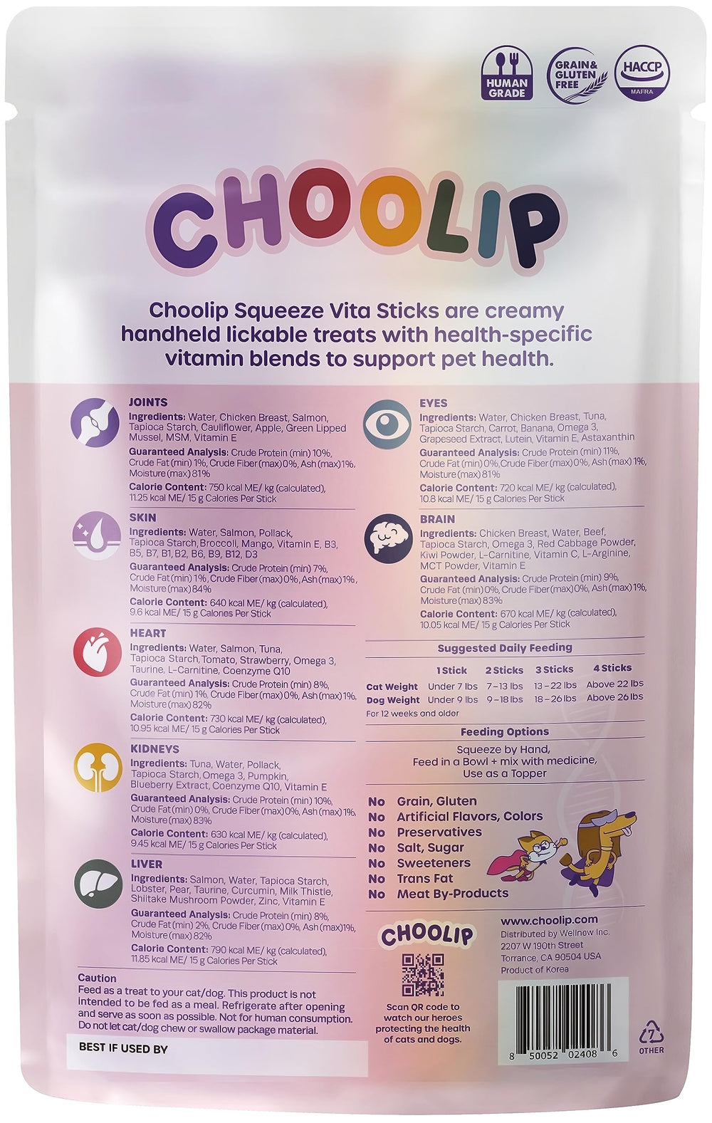 Choolip Squeeze Vita Stick sabores funcionales: salmón, atún y pollo.
