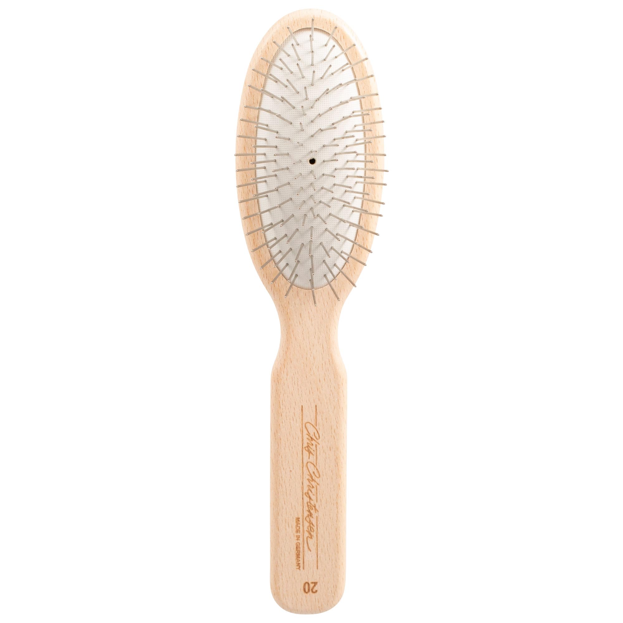 Chris Christensen cepillo oval pin 20mm Original Series, visión completa para grooming profesional.