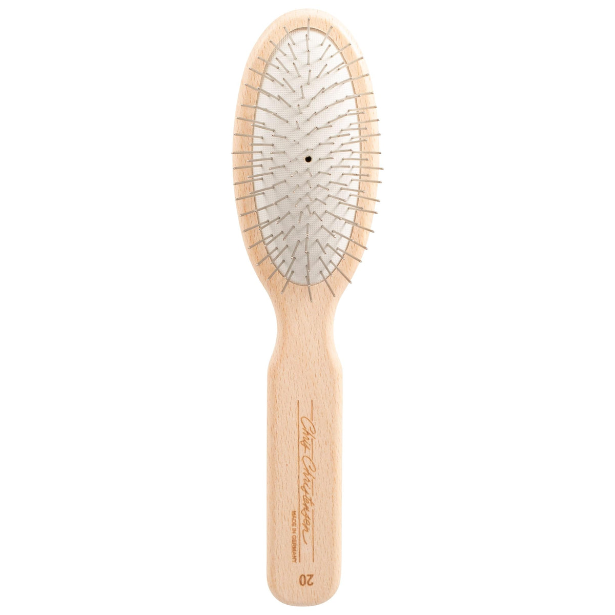 Chris Christensen cepillo oval pin 20mm Original Series, visión completa para grooming profesional.