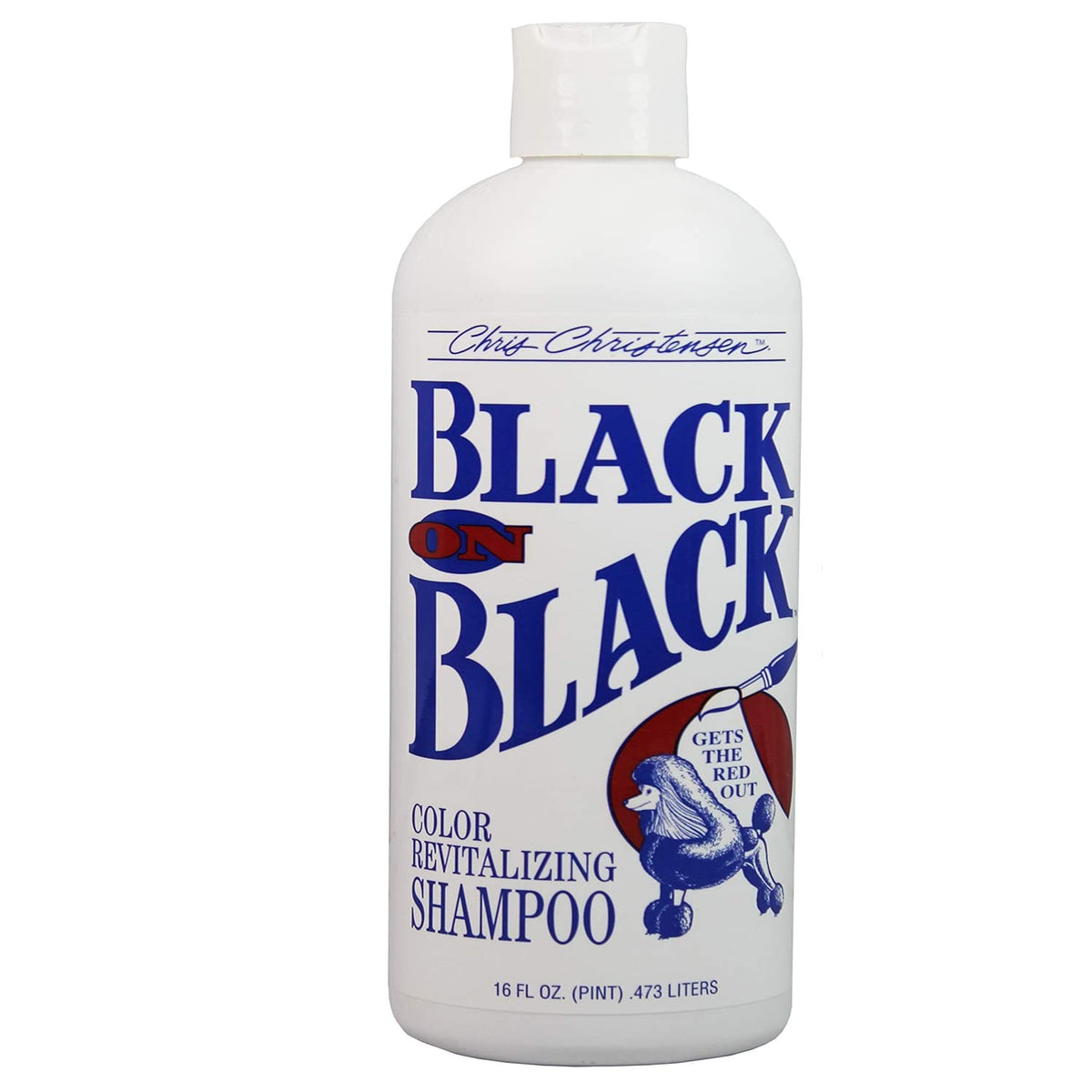 Champú para mascotas Chris Christensen, botella de champú negro para limpieza suave.