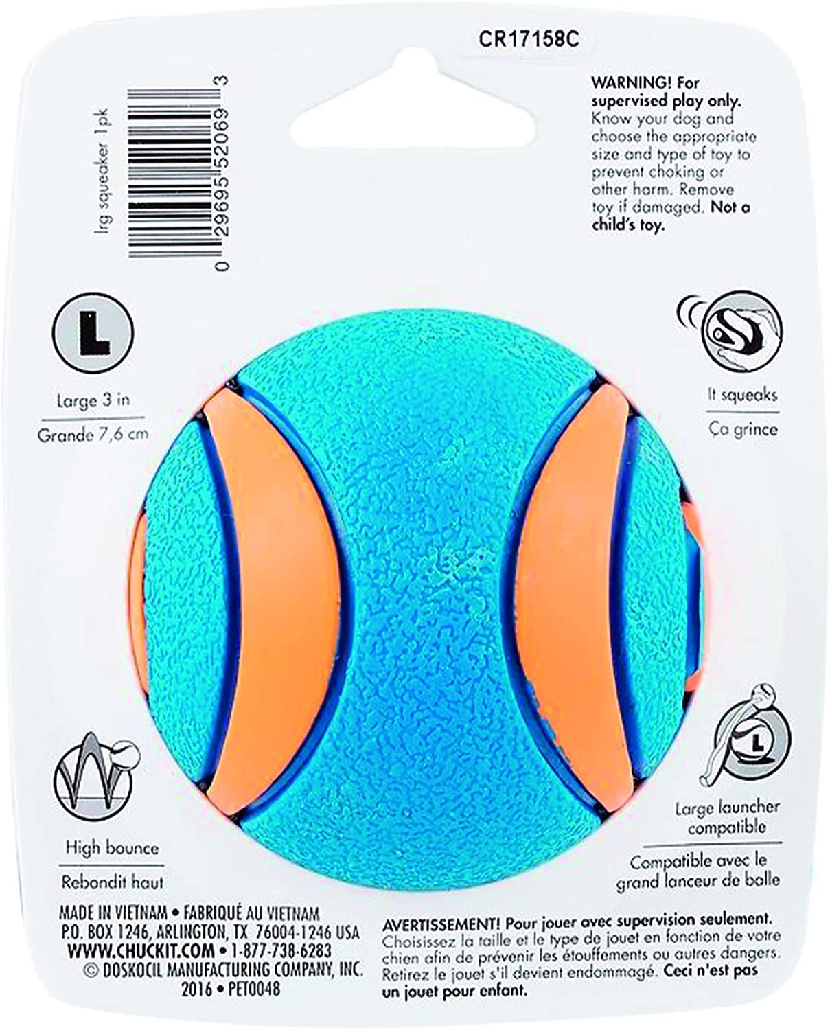 Chuckit! Ultra bola chirriadora con alto rebote para sesiones de juego dinámicas.