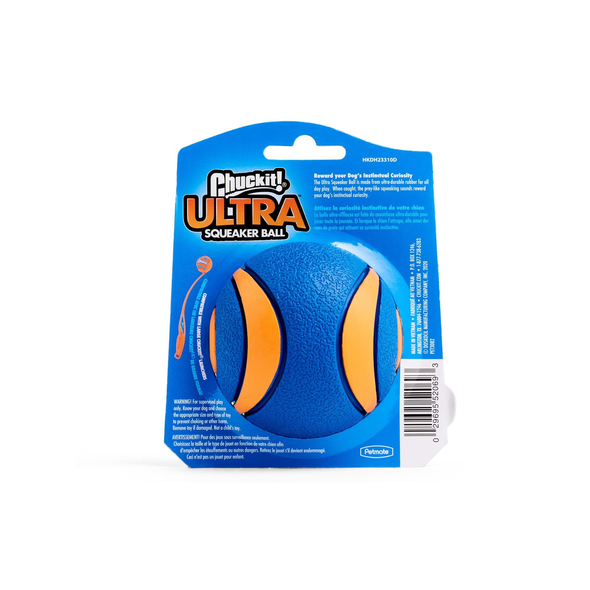 Chuckit! Ultra Squeaker Ball superficie fácil de limpiar.
