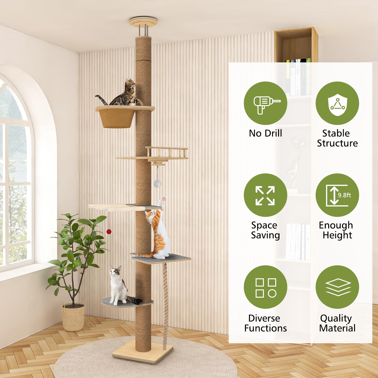 Chuiendi árbol gato diseño neutro que combina con decoración moderna.
