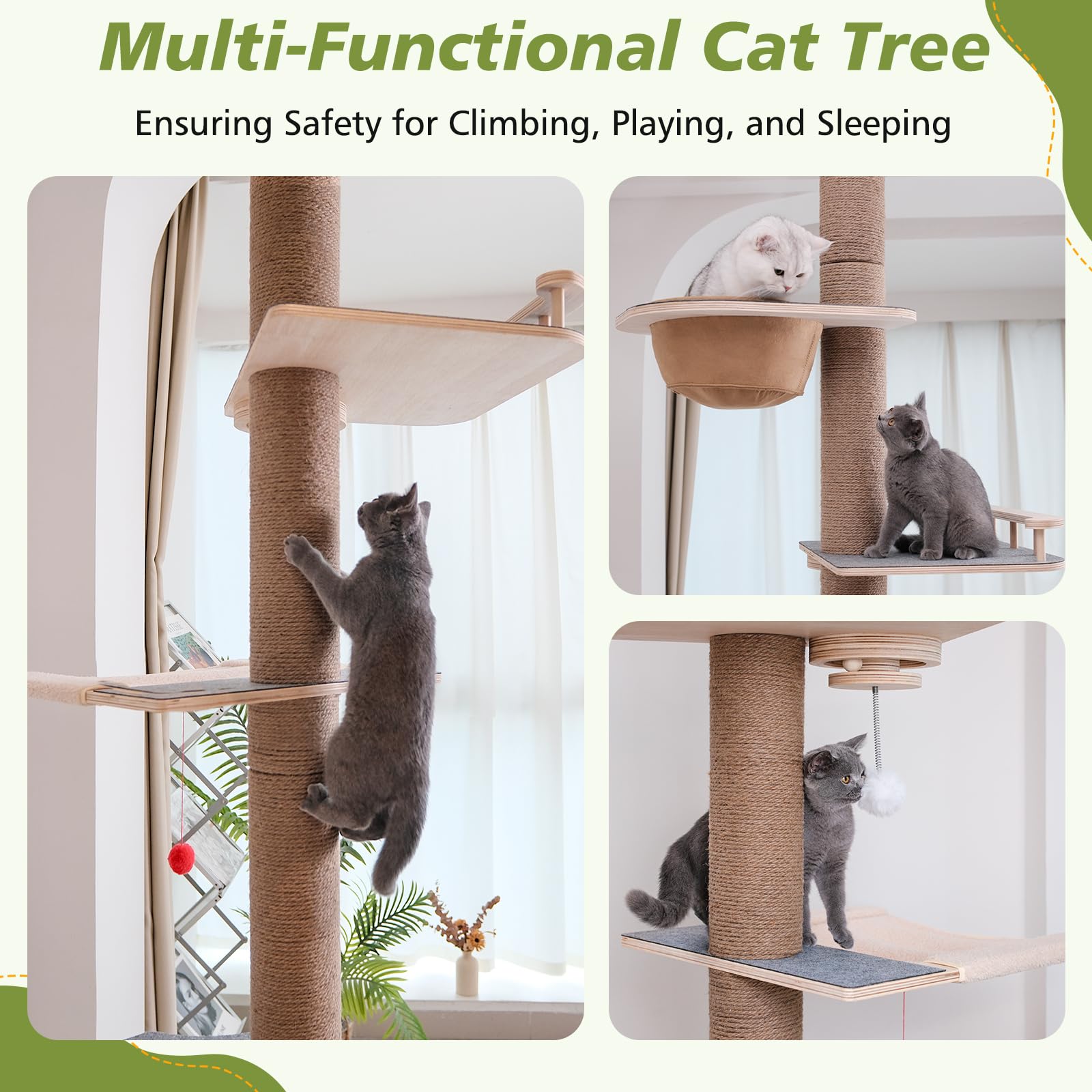 Chuiendi árbol gato poste rascador para afilar uñas y juego.
