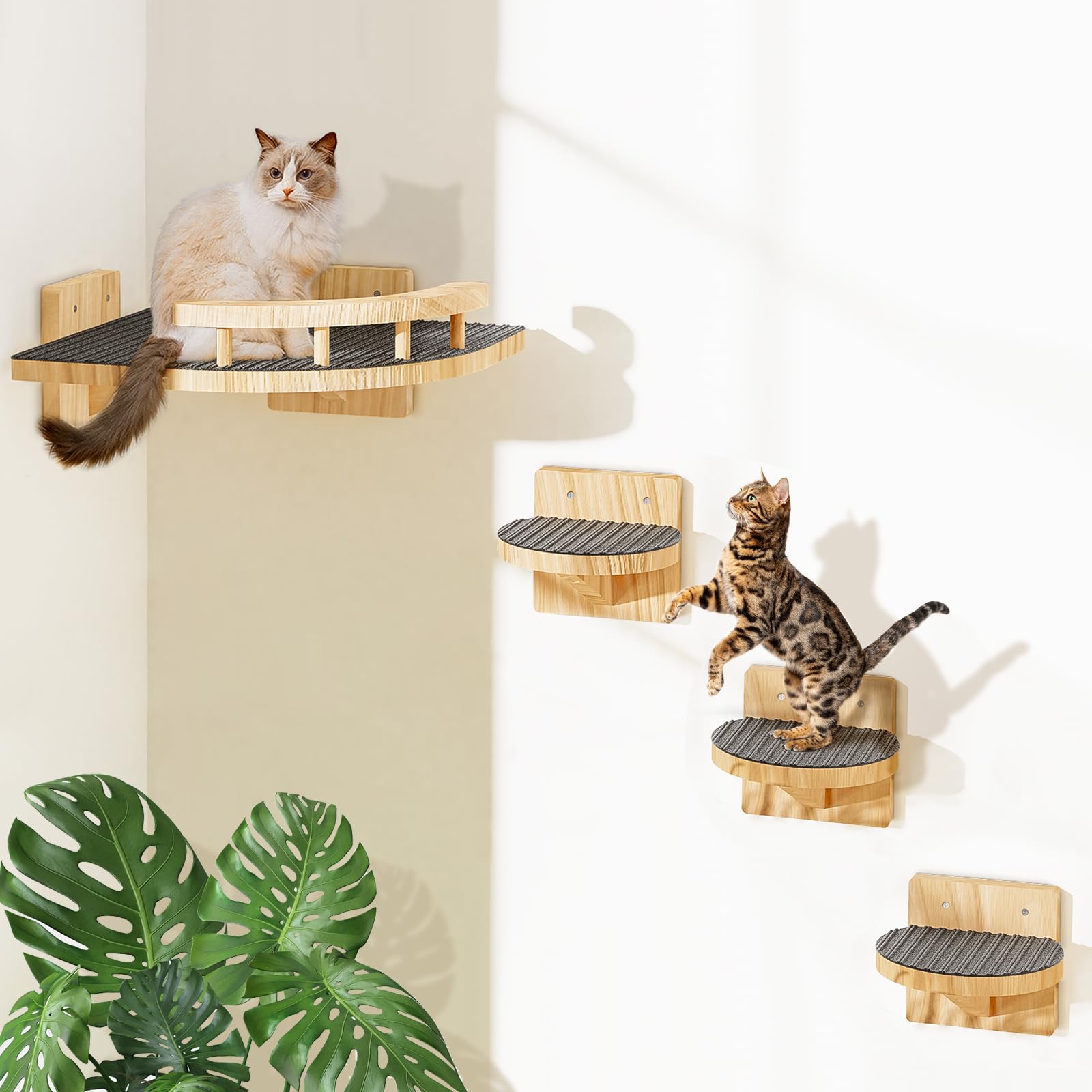 Chuiendi estantería de pared para gatos con 3 escalones, ideal para trepar y descansar.