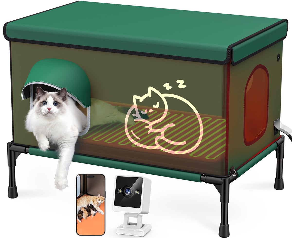 Chumajor casa para gatos exterior con cámara 2K para monitoreo remoto